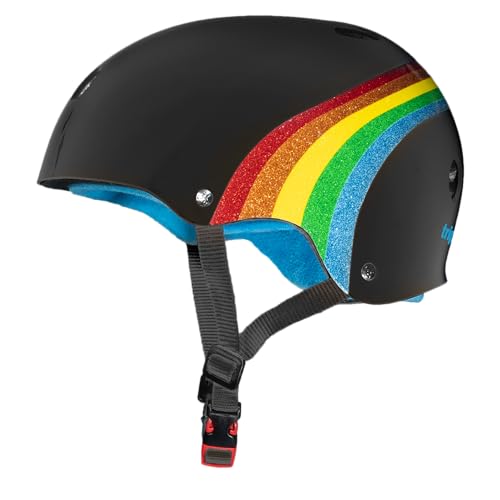 Image of Triple Eight THE Certified Sweatsaver Helmet for Skateboarding, BMX, and Roller Skating, Rainbow Sparkle Black, Small / Medium