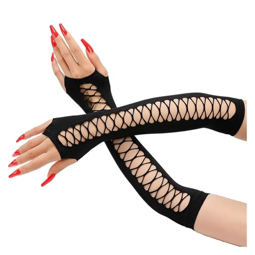 Guantes largos de encaje negros sin dedos para mujer y accesorios de moda 4