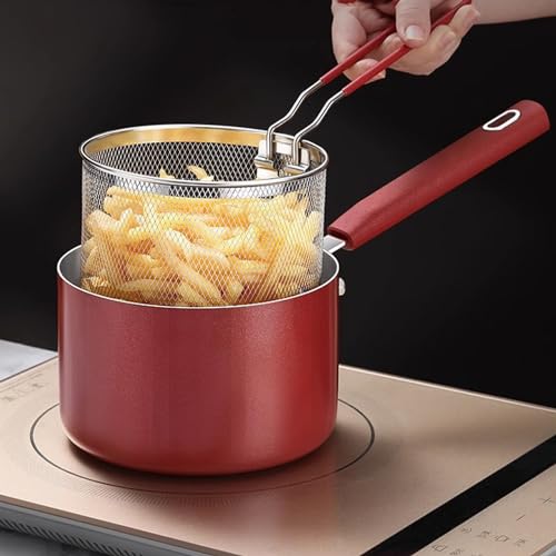 Freidora de acero inoxidable con filtro, ideal para freír y hervir alimentos como pollo y papas fritas, incluye pinzas para alimentos