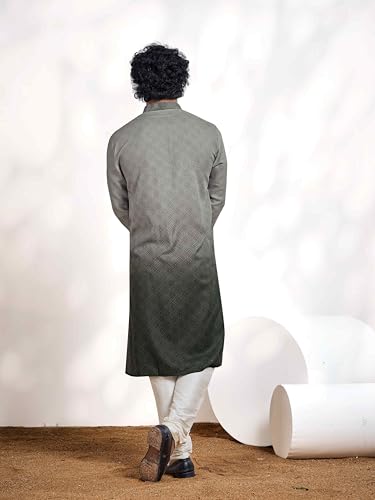 Image of Vardha Men's Cotton Shaded Printed Kurta with Moroccan Pattern and Stitched Design and Mandarin Collar Style | Kurta for Men