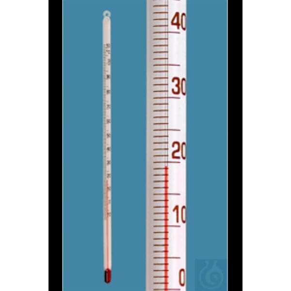 Thermomètre à usage général Amarell®, type simple, forme de tige, -10+110:1°C, fond blanc, rouge