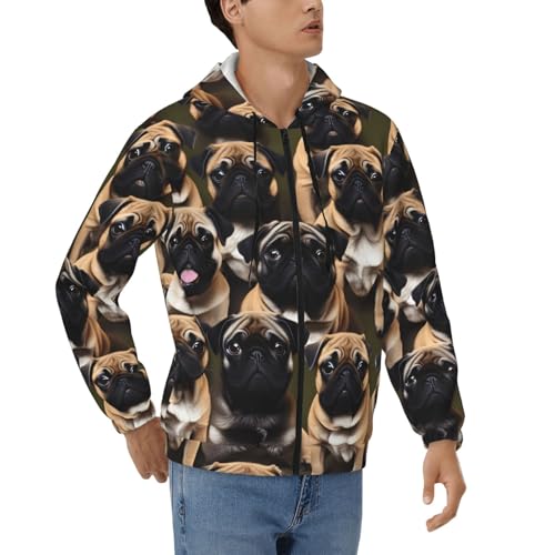 Pull à capuche chaud et zippé pour homme actif motif Pug