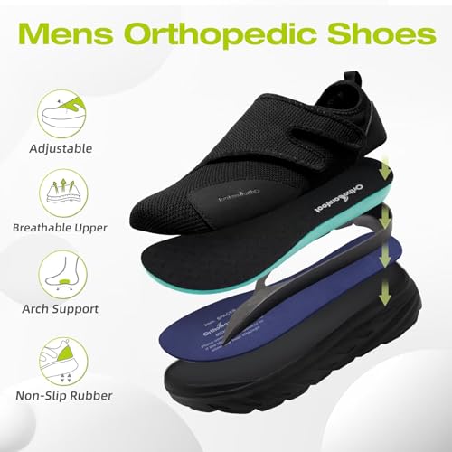 OrthoComfoot Men's Orthopedic Diabetic Extra Wide Walking Shoes: Adjustable Arch Support Plantar Fasciitis Slip-On for Swollen Feet, Comfortable Orthotic Easy Top Loafers for Foot and Heel Pain3
