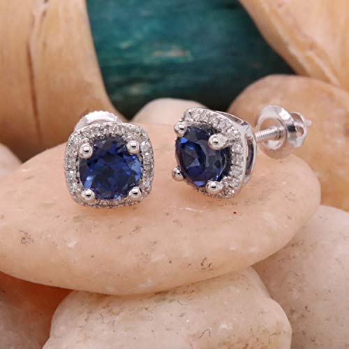 Dazzlingrock Collection 5mm Each Round Lab Created Gemstone & White Diamond Womens Halo Stud Earrings, 10K Solid White Gold3