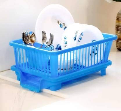 DEAGAN Plastic Kitchen Sink Dish Drainer - Drying Rack Washing Basket - Dish Drainer Rack with Tray Multifunctional Basket (Multi)