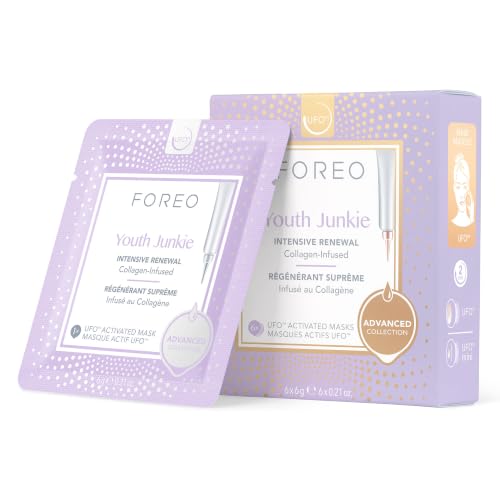 FOREO Youth Junkie Advanced Collection 2.0 UFO-Activated Facial Mask - Hydrating Facial - Beauty & Personal Care - Collagen & Olive Oil - All Skin Types - Dry skin with Wrinkles (6 pcs)
