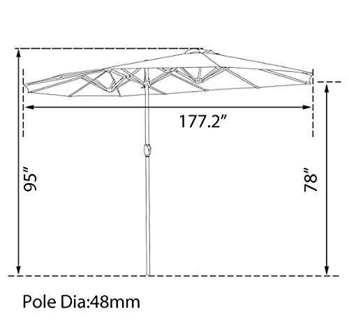LOKATSE HOME Ft Double Sided Outdoor Umbrella Rectangular Large with Crank for Patio Shade Outside Deck or Pool, 15 feet, Blue - Thumbnail 3