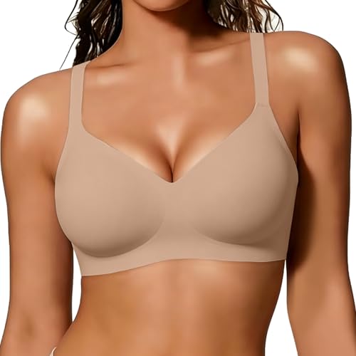 Image of As Fairy Womens Soft Comfortable No Underwire Bras V Neck Seamless Push Up Bralettes Full Coverage Tshirt Brassiere