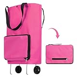 YASYU Foldable Shopping Bag with Wheels for Groceries Folding Shopping Trolley Tote Bag on Wheels Collapsible Shopping Cart Bags 2 in 1 Reusable Grocery Bags Travel Bag(Rose Red)