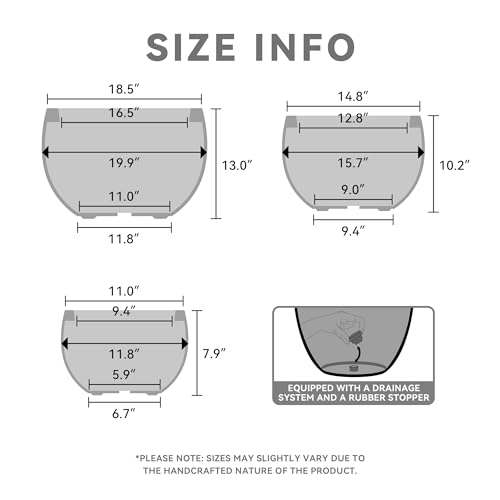 Kante 19.9",15.7",11.8" Dia Round Concrete Planter Set of 3, Outdoor/Indoor Large Bowl Plant Pots with Drainage Hole and Rubber Plug for Garden Patio Balcony Home, Weathered Concrete - Thumbnail 2