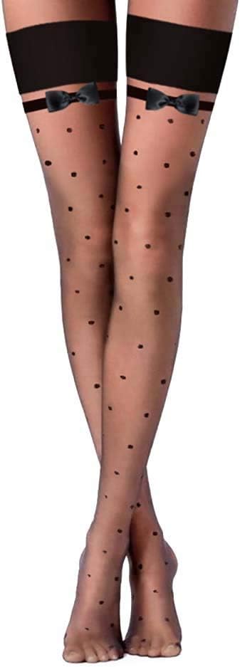 Black Polka Dot Thigh Highs with Bowknot Sheer Over Knee Stockings Tights Pantyhose Socks Women's Lingerie Hosiery