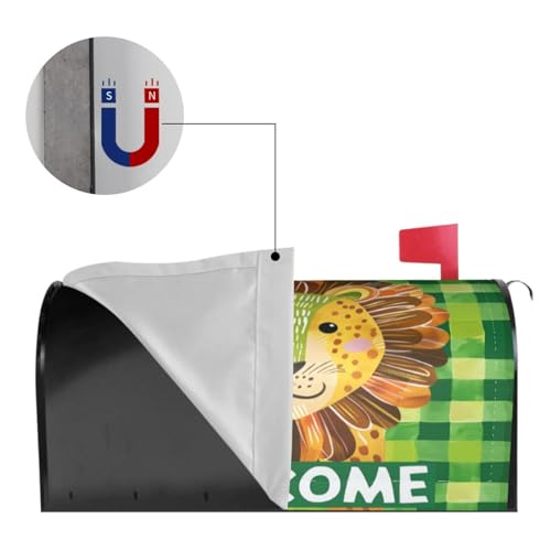 Image of Dujiea Cartoon Lion Welcome Mailbox Wrap, Waterproof Magnetic Post Box Cover, Standard Size 21 inchX 18 inch Garden Yard Outside Farmhouse Home Decor