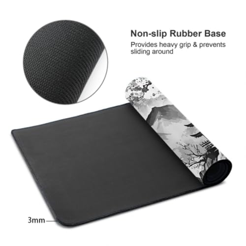 Image of Black White Japanese Watercolor Cherry Blossom Gaming Mouse Pad 35.4x15.7 XXL Extended Mousepad Large Keyboard Mouse Mat Desk Pad with Non-Slip Rubber Base Stitched Edges for Home Office Game