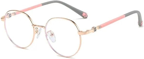 Óculos de Grau Infantil, Armação Redonda, Hastes com Detalhe de Patinha, Rosa e Azul