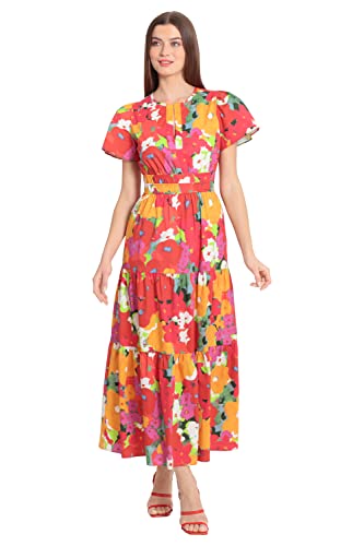 Image of Maggy London Women's Maggy London Women's Dresses Stretch Cotton Poplin Tiered Maxi