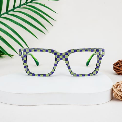 Image of Zeelool Glasses Frames for Women Green Rectangle Eyeglasses Non-prescription Clear Lens Glasses Fashion Acetate Full Eyewear Glasses JGA694383-03, Medium