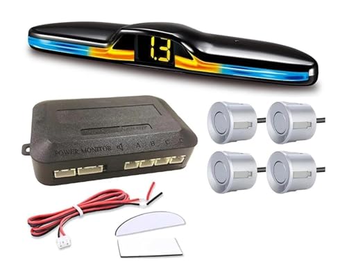 Sensore Di Assistenza Al Parcheggio Kit Sensori Parcheggio Con Radar Retromarcia Posteriore Per Auto Retroilluminazione Monitor Parktronic Display Rilevatore 4 Sonde(Argento)