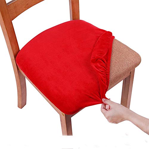 Smiry - Juego de 6 fundas elásticas para asiento de comedor, terciopelo para silla de comedor, fundas extraíbles y lavables, color rojo