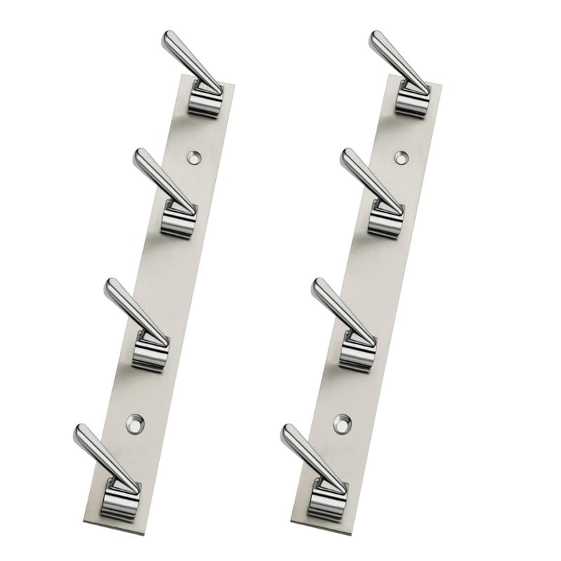 redon stainless steel 4 pin bathroom clothes hanger | hanger for door | clothes wall mounted,| hooks rail for hanging keys,cloth,towel, accessories (pack of 2)