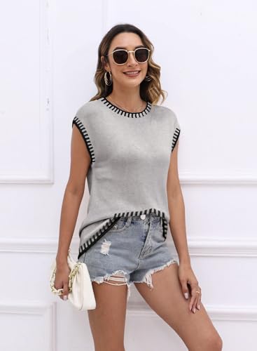 Image of ETCYY Cap Sleeve Sweater Tops Sleeveless Vest Summer Shirts Trendy 2024 Tank Tops Spring Clothes Striped Knitted Tops