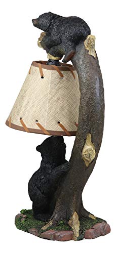 Ebros Whimsical 2 Playful Climbing Black Bears On Bending Tree Branch Table Lamp Statue With Hanging Burlap Shade 15.75"High Wildlife Rustic Cabin Lodge Decor Forest Bear Family Desktop Bedside Lamps #TOP4