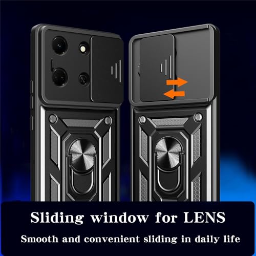 Image of Heavy Duty Back Case Cover for Infinix Note 30 5G, Shockproof Infinix Note 30 Back Cover, Ring Case with Kickstand and Camera Protection Shutter - Black