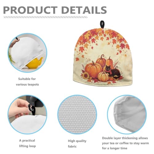 Image of Autumn Pumpkins Cat Cotton Tea Cozy Insulated Kettle Cover Kitchen Home Dining Teapots Suit Outdoor Dunch Thanksgiving Party House Decor