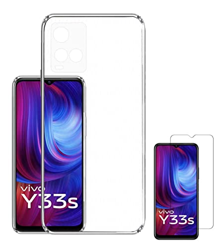 Image of Soft Flexible Silicone Back Cover Compatible with Vivo Y33s, Y21 2021 Transparent Case + Screen Guard