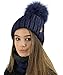 Produktbild TOSKATOK Ladies Womens Winter Rib Seed Stitch Beanie Bobble Hat with Warm Cosy Fleece Liner & Large Faux Fur Pom Pom - Navy Set