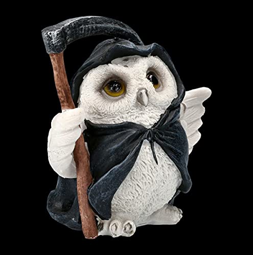 Owl figure with scythe, reapers flight, hand-painted, artificial stone (polyresin