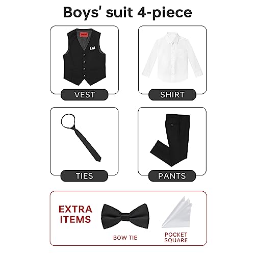 Boys' 6-Piece Formal Slim Fit Suit Set, Vest, Pants, Dress Shirt, Tie, Pocket Square, and Bow Tie2