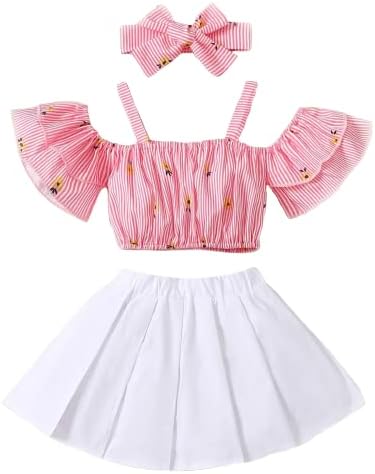 OMLIBaby Girl Striped Floral Top & Skirt and Headband | Newborn Girl Clothing | Infant Girl Clothes | Newborn Girl Gift | Outfit Baby Girl Clothes