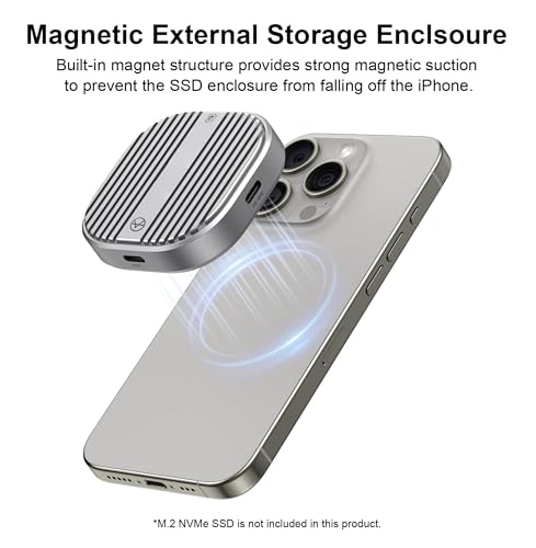Image of ProRes 4K@120Hz Enclosure Compatible with Magsafe 2230 NVMe, Supports iPhone 16 /15 Pro /Pro Max, 10Gbps USBC 3.2, 100W PD, Heat Sink Chassis, Fits M.2 PCIe M-Key 2TB (SSD Not Included)