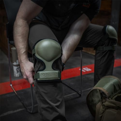 GRITR Tactical Knee Pads for Work, Hunting, Construction, Gardening, Paintball w/Foam Padding, Hard Shell & Adjustable Straps - Heavy Duty Professional Knee Protectors for Men & Women, Ranger Green
