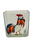 Rooster Stained Glass Hand Painted Square Candle Holder Bird Farmhouse Fall Home Decor
