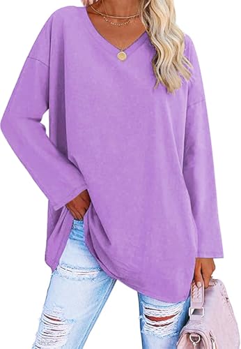 ELFIN Damen Langarmshirt V Ausschnitt Langarm Oberteile Basic T-Shirts...
