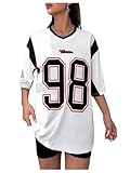 SOLY HUX 2024 Jersey Shirts for Women Number Graphic T Shirt V Neck Half Sleeve Oversized Tees Summer Streetwear Tops White Letter Medium