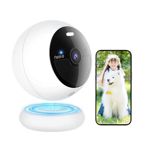 Noorio Telecamera Wifi Interno Esterno Senza Fili, Telecamera Batteria Casa con App Cellulare, Videocamera Sorveglianza, HDR 2K Visione Notturna a Colori,Rilevamento di Movimento,Lavora con Alexa