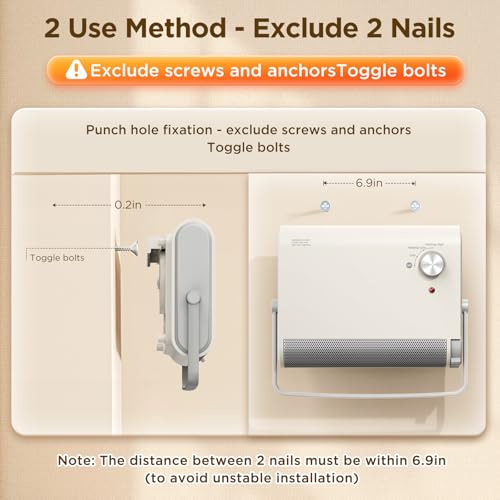 Image of EasyAcc Electric Heaters for Indoor Use, 1200W PTC Fast Heating Energy Efficient Panel Wall Heaters, 30 Oscillation, 3 Modes, Easy 2-Min Install, Plug in Space Heater for Bathroom Bedroom Office