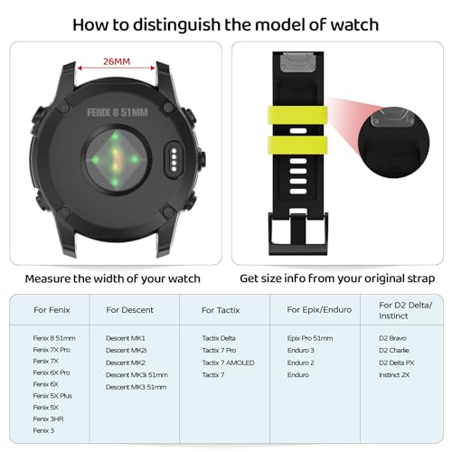 U-LIMVE Watch Strap for Garmin Fenix 8, 7X Pro, Descent Mk3i, Epix Pro, TACTIX 7, 51mm, 26mm/51mm Silicone QuickFit Bands - Image 2
