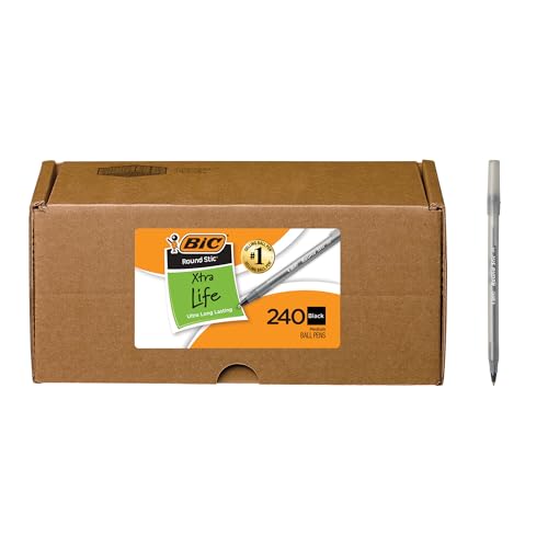 Image of BIC Round Stic Xtra Life Ball Pen, Medium Point (1.0mm), Black, 240 Count (Pack of 1)