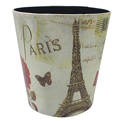 Corbeille à papier style rétro européen en cuir synthétique sans couvercle (tour Eiffel) Cover