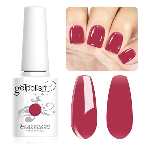 Vishine 8ml Vernis à ongles Gel Semi-Permanent Translucide Rouge rosé,Sheer Naturel French Manucure Nail Art Vernis Gel Blanc UV LED Soak Off Manicure LM134