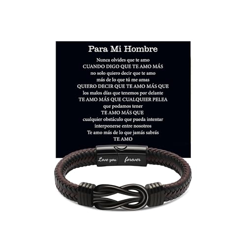 Recopilación de kit dia del padre . 50 BYNBOLD Pulseras de Cuero para Hombres, Regalos para Él Día de San Valentín, Día del Padre, Pulsera de Caballero Piel Negro Regalos de Cumpleaños, Aniversario, Joyería para...