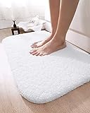 DEXI Bathroom Rug Mat 24x16, Extra Soft and Absorbent Bath Rugs, Washable Non-Slip Thick Carpet Mat for Shower Floor, Tub, White