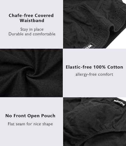 wirarpa Men's 100 Cotton Briefs Underwear No Fly Covered Waistband 4 Pack Black, X-Large