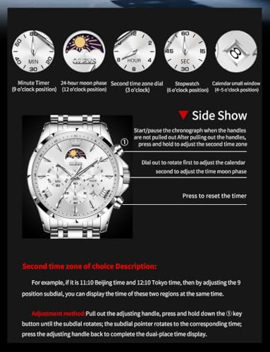Image of OLEVS Watches for Men Analog Quartz Original Branded Mens Watch Chronograph Stainless Steel Chain 3ATM Waterproof Wrist Watch for Men