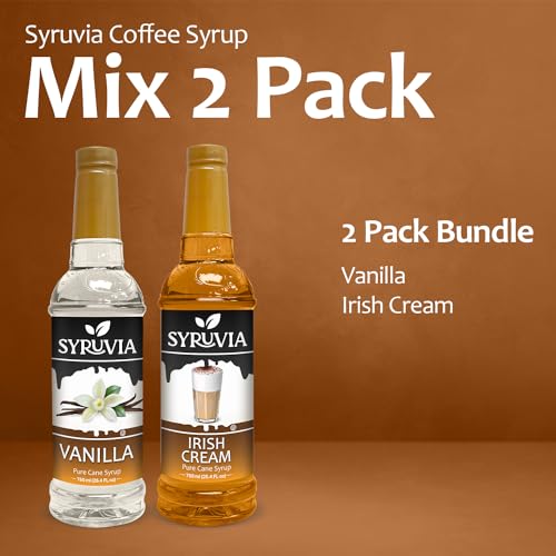 Syruvia Coffee Syrup Variety Pack - Vanilla & Irish Cream- Gluten-Free, Kosher, 25.4 fl oz Bottles - Enhance Your Coffee Experience with Premium Flavoring Syrups