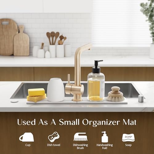 Stone Faucet Mat for Kitchen Sink – Diatomite Drying Stone Mat & Sink Protector, Prevent Moisture – Sink Splash Guard Water-Absorbing Stone Tray for Bathroom Counter [Light Grey,23.6