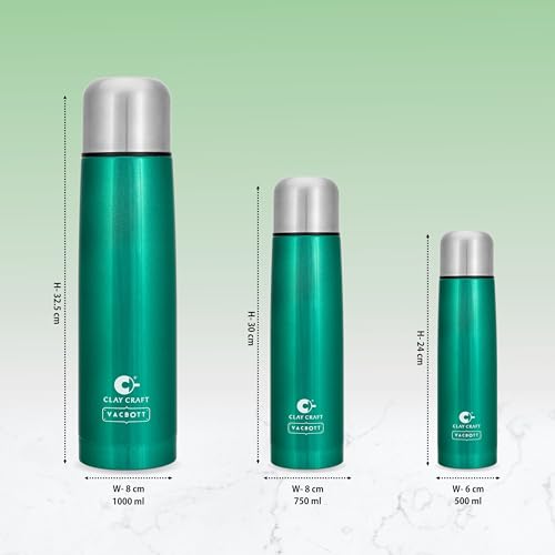 Image of Clay Craft Vacbott Terra Double Walled|18 Hours Hot and 24 Hours Cold Vacuum Insulated|Thermosteel| Flask 500 ml|Steel Water Bottles for Office|Travelling|BPA-Free|BIS Certified|1Year Limited Warranty